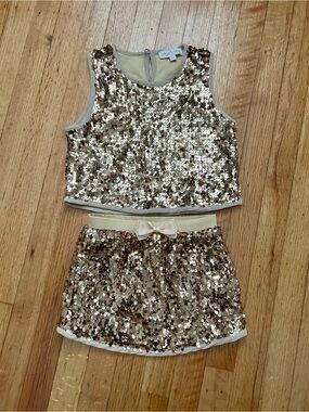Girls Gold Sequin Two-Piece Set